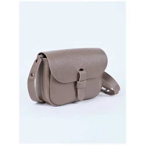 Женская поясная сумка из натуральной кожи серо-бежевая A016 taupe mini grain Divalli