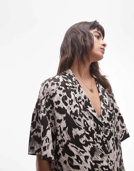 Topshop – Черно-белое платье-мини с узором и пуговицами