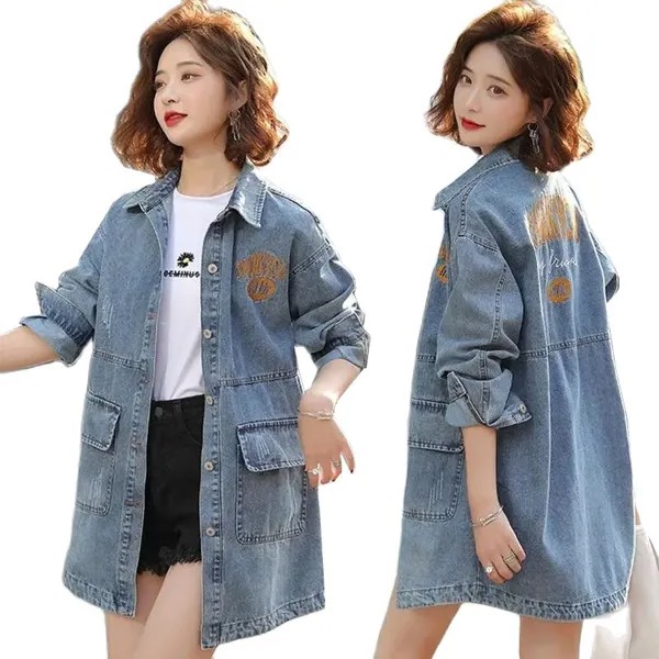 ХОРОШАЯ популярная джинсовая куртка для женщин, весна-осень, Корейская Свободная джинсовая ветровка BF, женская верхняя одежда, свободная ко...
