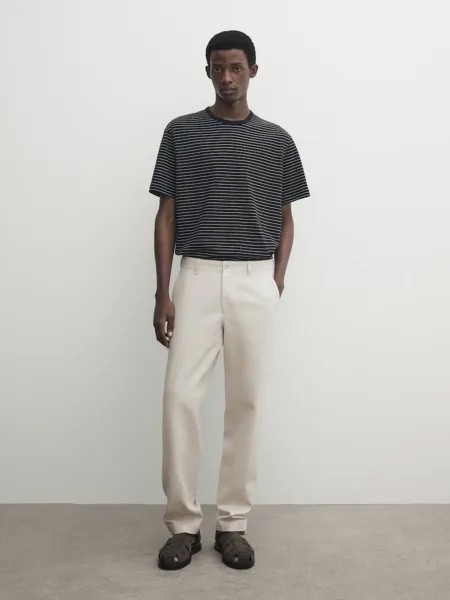 Полосатая футболка из 100 % хлопка средней плотности Massimo Dutti, синий