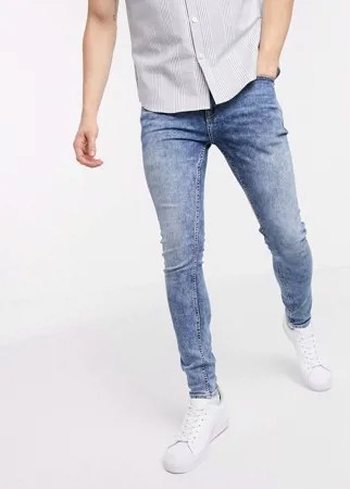 Синие суперузкие джинсы с эффектом кислотной стирки New Look-Голубой