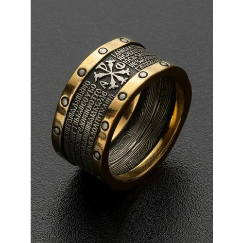 Кольцо обручальное Angelskaya925 Кольцо серебряное Спаси и Сохрани с позолотой широкое, серебро, 925 проба, чернение, золочение, размер 23, золотой, черный