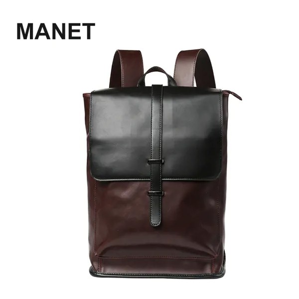 Рюкзак MANET из искусственной кожи для мужчин, модная однотонная вместительная сумка для ноутбука, повседневный роскошный дорожный портфель