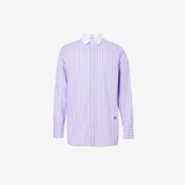 Рубашка свободного кроя из хлопкового поплина со складками на манжетах с фирменной вышивкой Loewe, сиреневый