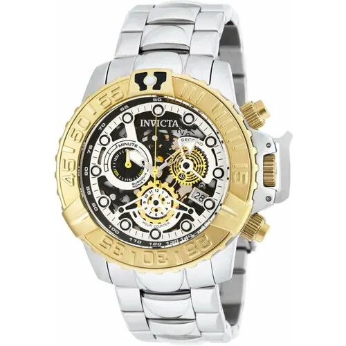 Наручные часы INVICTA Мужские Наручные Часы Invicta Subaqua Noma II 20525 Хронограф Браслет Скелетон, золотой, серебряный
