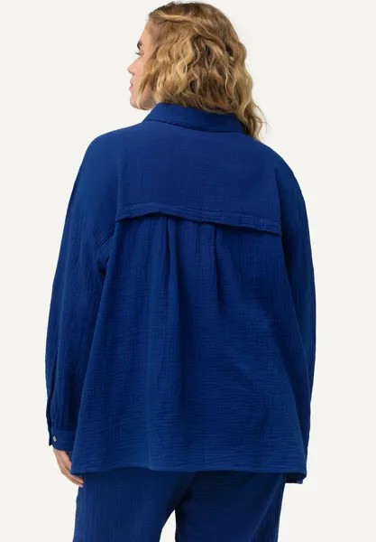 Блузка-рубашка Collared Muslin Ulla Popken, синяя