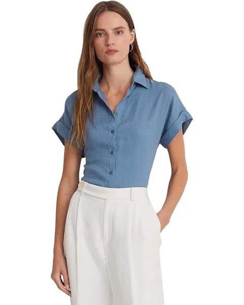 Рубашка LAUREN Ralph Lauren Petite Linen Short-Sleeve, цвет Pale Azure