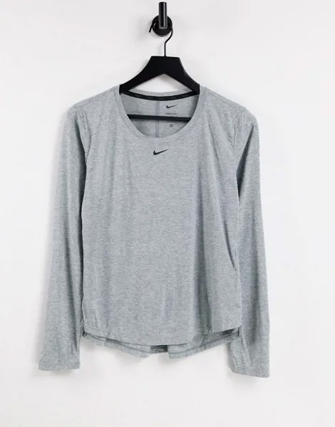 Серый меланжевый лонгслив Nike Training One Dri-Fit