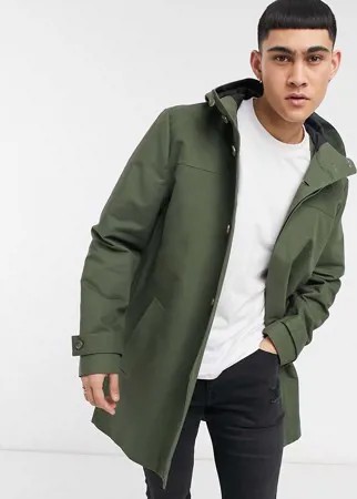 Зеленый водонепроницаемый тренч с капюшоном ASOS DESIGN
