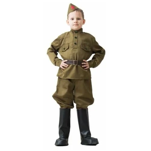 Костюм военного, гимнастёрка, ремень, пилотка, галифе, сапоги, 3-5 лет, рост 104-116 см