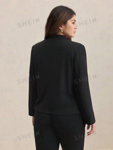 BIZwear: Женская элегантная однотонная повседневная рубашка больших размеров с открытой передней частью Весна/Осень Shein, черный