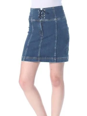Женская синяя джинсовая юбка со шнуровкой выше колена FREE PEOPLE 2