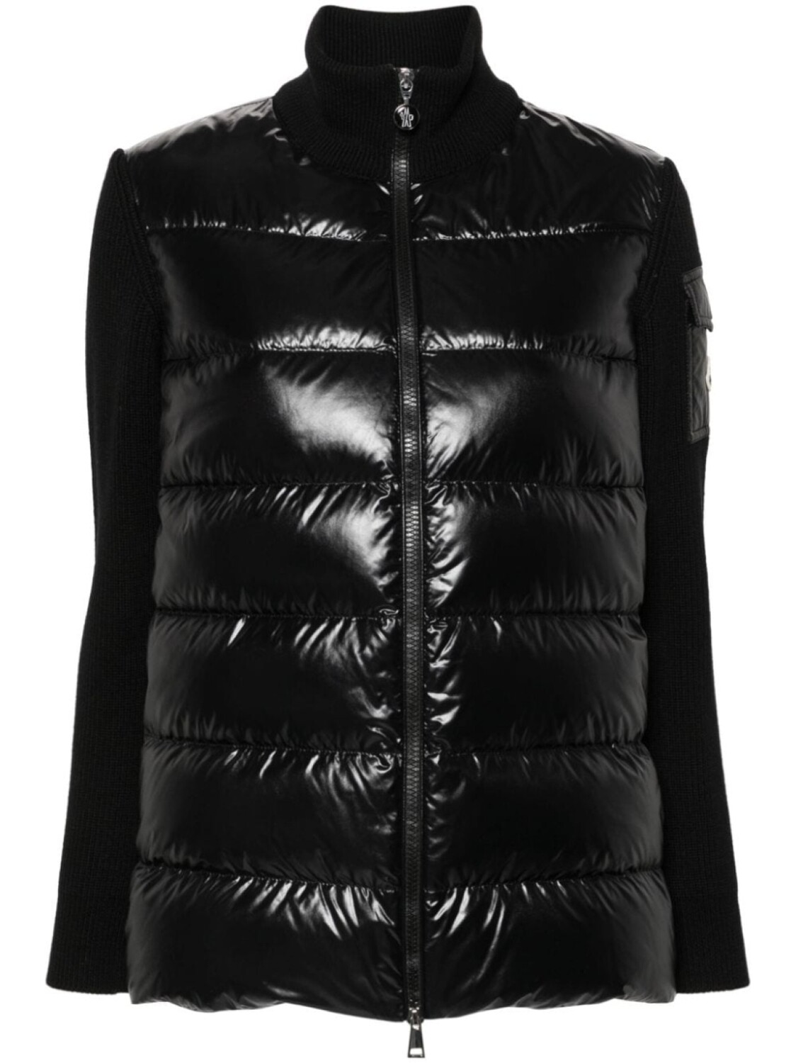 Moncler пуховик с вязаными вставками, черный