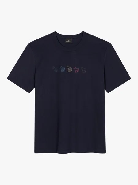 Футболка с вышитой зеброй Paul Smith, темно-синий