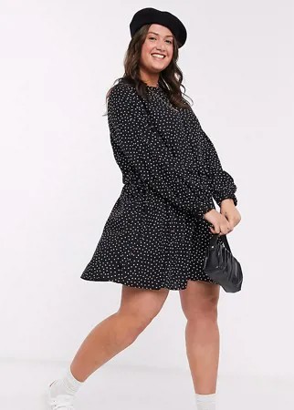 Платье мини в горошек с присборенной талией ASOS DESIGN Curve-Мульти