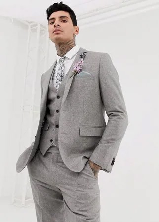 Зауженный пиджак из твида с добавлением шерсти Harry Brown Wedding-Серый