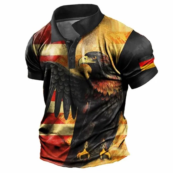 Мужская винтажная футболка-поло с принтом немецкого флага и орла с цветными блоками
