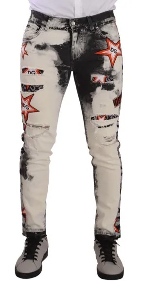 Джинсы DOLCE - GABBANA Белые, черные хлопковые потертые джинсы скинни IT48/ W34 $1700
