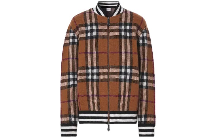 Бомбер мужской кашемировый Burberry FW21 в клетку, коричневый