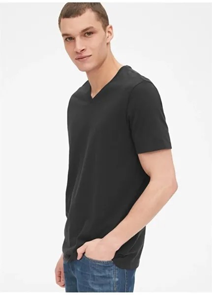 Простая черная мужская футболка с круглым вырезом Gap