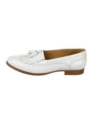 CELINE Женские белые кожаные лоферы без шнуровки с круглым носком на блочном каблуке с отстрочкой 37,5