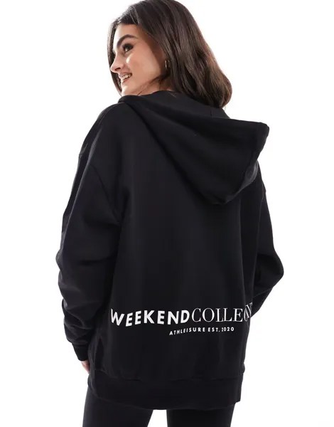 Черное объемное худи на молнии с логотипом ASOS Weekend Collective — часть комплекта