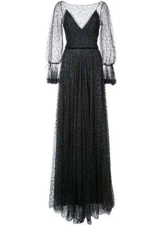 Marchesa Notte полупрозрачное вечернее платье с металлизированной отделкой