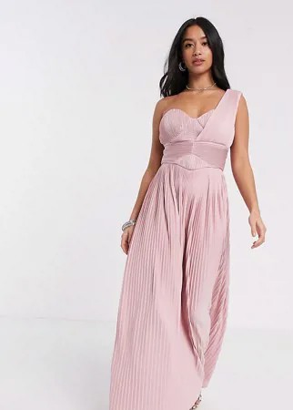 Розовое премиум-платье на одно плечо ASOS DESIGN Petite-Розовый