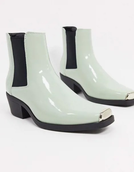 Светло-зеленые ботинки челси в стиле вестерн из искусственной лакированной кожи на кубинском каблуке ASOS DESIGN-Зеленый