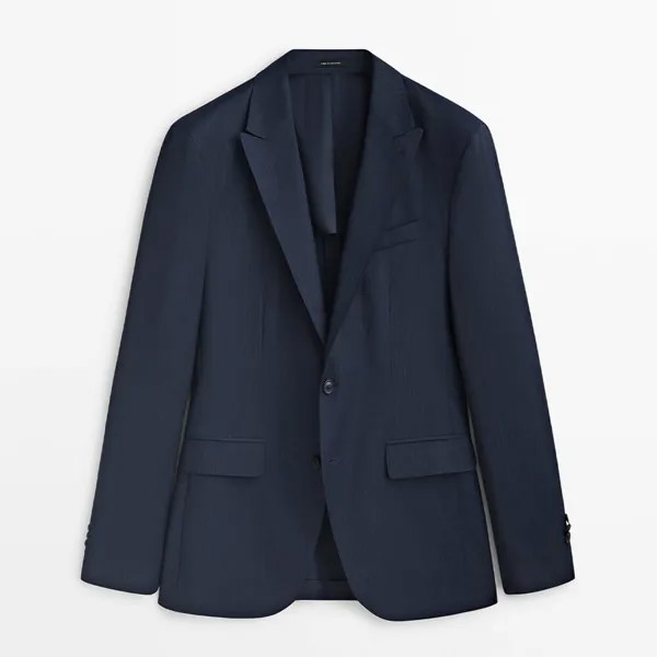 Костюмный пиджак из шерсти Massimo Dutti Pinstripe Super 120's, темно-синий