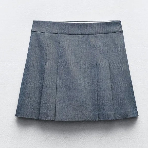 Юбка Zara Culottes With Pleated Detail, серо-синий