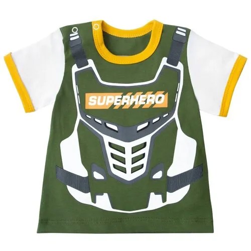 Кофточка (футболка) с коротким рукавом Amarobaby SUPERHERO детская, хаки, размер 104-110