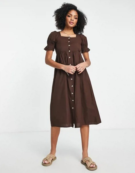 Шоколадно-коричневое платье миди со сквозной застежкой на пуговицах Influence-Коричневый цвет