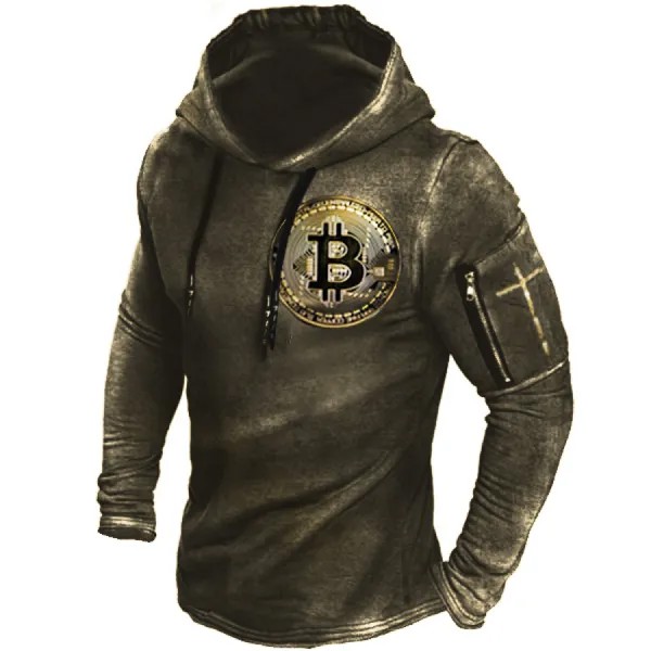 Мужская уличная повседневная толстовка с капюшоном в стиле ретро Bitcoin Jesus Cross