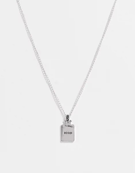 Серебристое ожерелье с подвеской с черным искусственным камнем Icon Brand-Серебряный