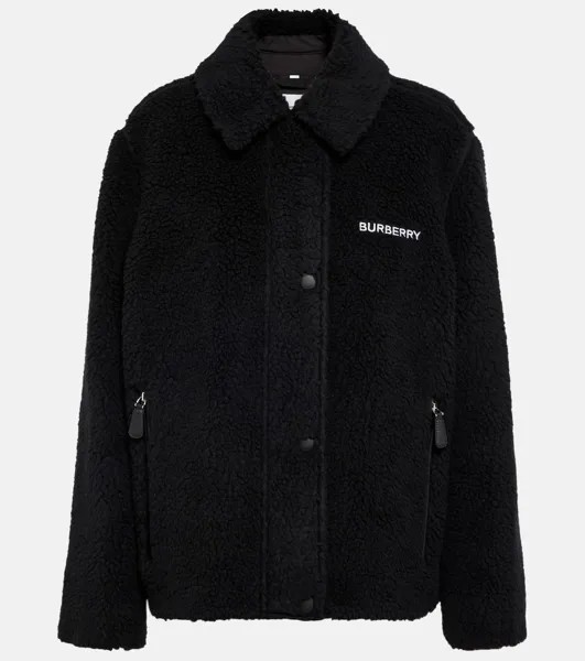 Вышитая флисовая куртка из смесовой шерсти BURBERRY, черный
