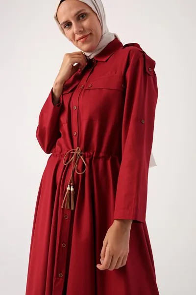 Темно-бордовая красная асимметричная юбка-рубашка-туника с погонами ALL DAY