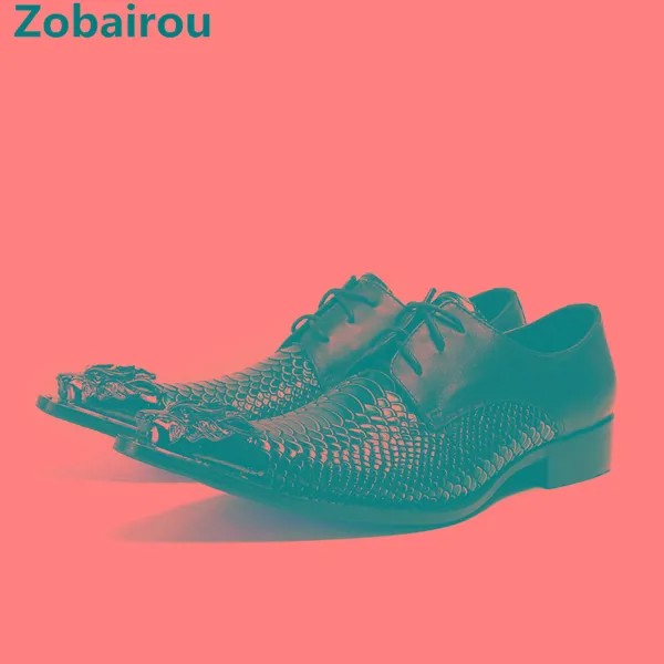 Zobairou/красные, черные оксфорды из натуральной кожи питона для мужчин; sapato masculino; дизайнерская Классическая официальная обувь; броги
