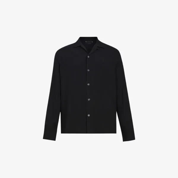 Тканая рубашка классического кроя с вышивкой бренда Venice Allsaints, черный