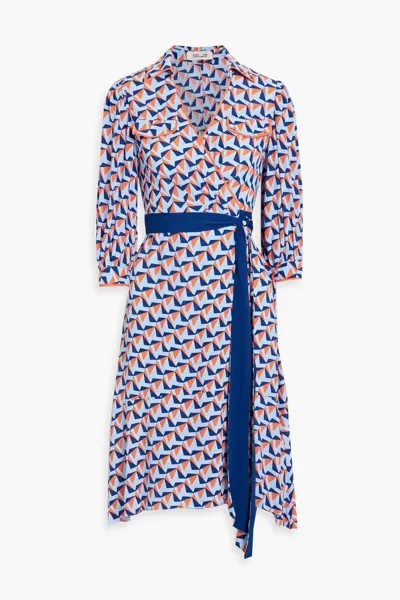 Платье Ana из крепа с запахом и принтом Diane Von Furstenberg, светло-синий