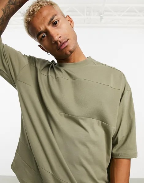 Зеленая футболка oversized со вставками в рубчик ASOS DESIGN-Зеленый цвет