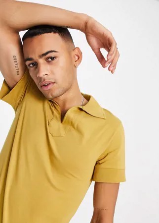 Облегающая футболка-поло с отложным воротником горчичного цвета ASOS DESIGN-Желтый