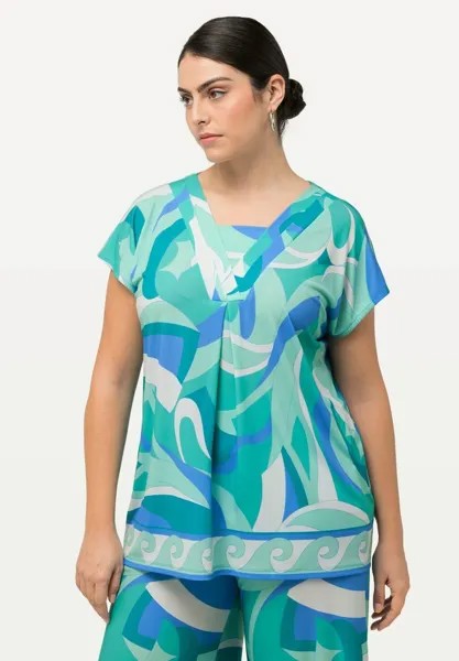 Футболка с принтом WAVE PRINT PLEATED SHORT SLEEVE Ulla Popken, зеленый