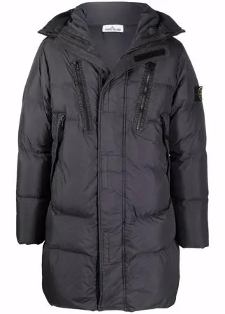 Stone Island пуховик с капюшоном и нашивкой Compass