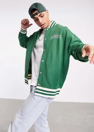 Зеленый бомбер в стиле oversized с принтом ASOS DESIGN-Зеленый цвет