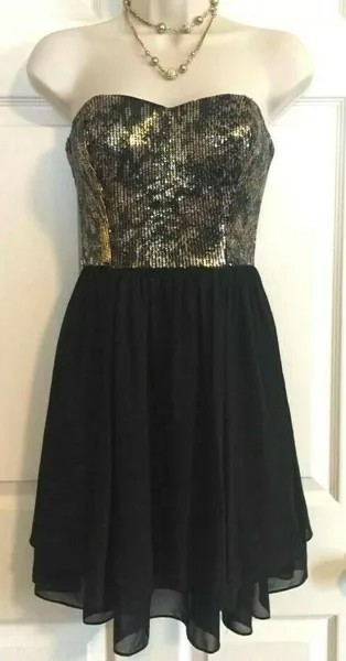 GUESS NWT Изысканное коктейльное платье ЧЕРНО-ЗОЛОТОГО цвета со змеиной кожей и пайетками, размер 8