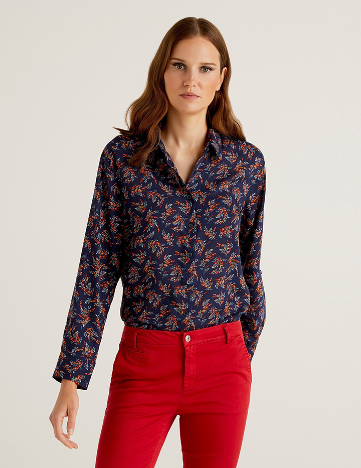 Рубашка женская United Colors of Benetton 21A_5UEF5QD74 разноцветная L