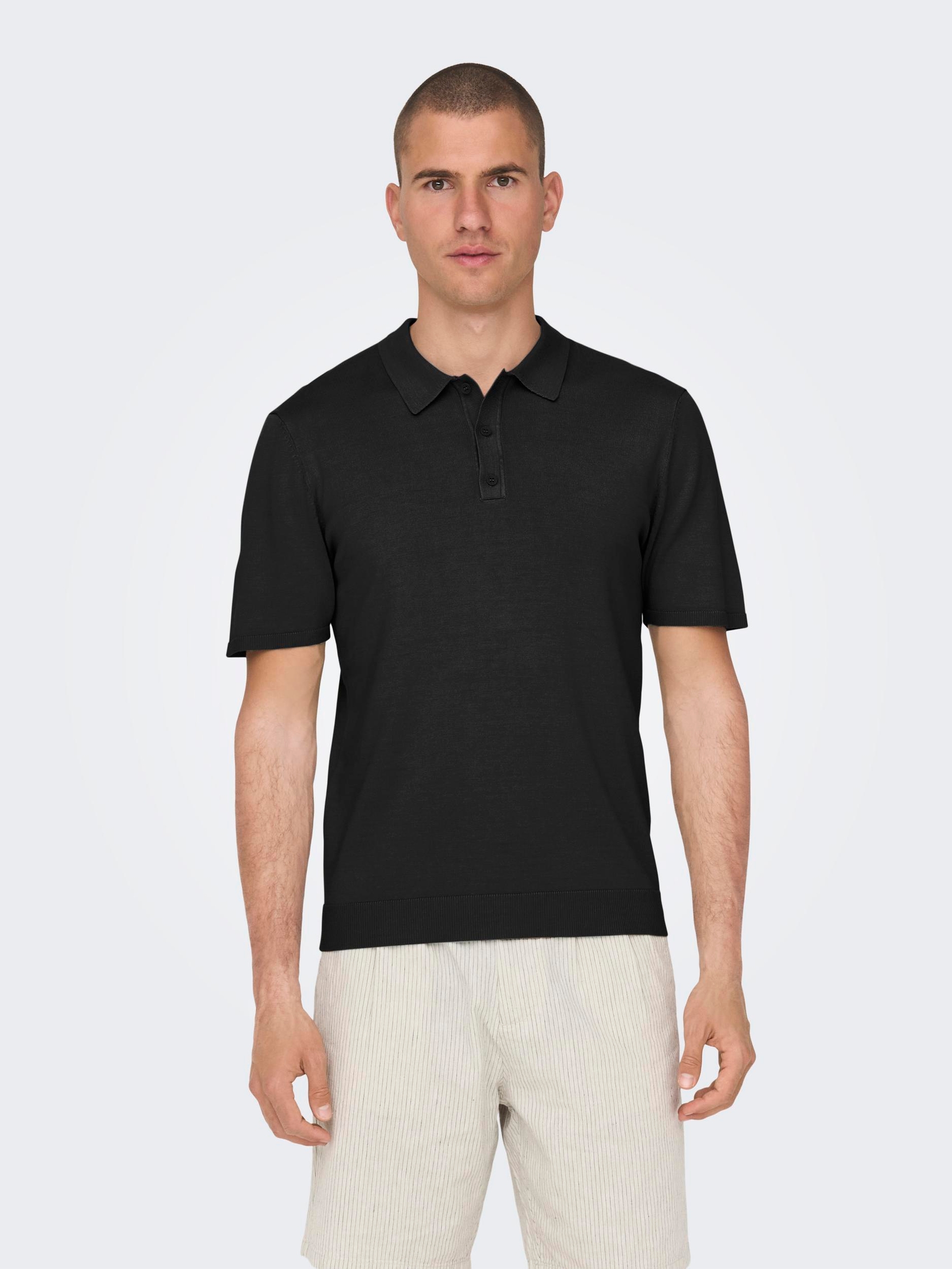 Поло ONLY Regular Fit Einfarbiges Basic Business Shirt ONSWYLER, черный