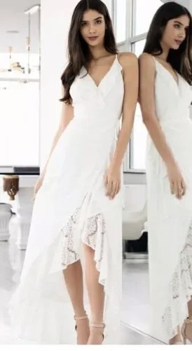 Yumi Kim Meadow Кружевное платье с запахом и оборками Каскадное свадебное платье макси $298