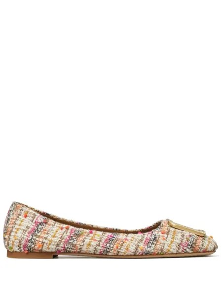 Tory Burch твидовые балетки Georgia, нейтральный цвет